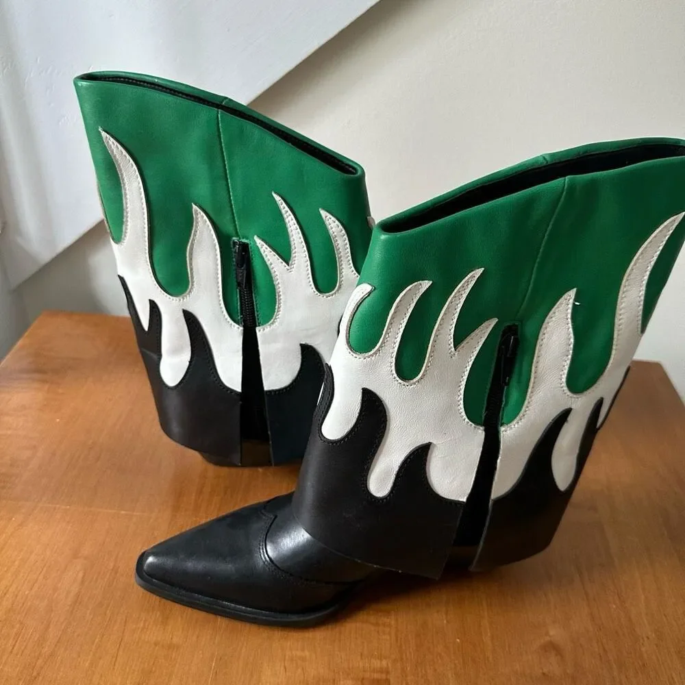 Gianni Bini Conley Flame Leather Western Foldover Boots, Women US Size 6 & 5.5 - Picture 3 of 10